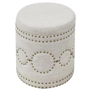 Bradshaw Fabric Round Storage Ottoman Stool, Oatmeal by Cozy Lighting & Living, a Ottomans for sale on Style Sourcebook