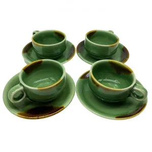 Buri Thai Celadon Ceramic Coffee Cup & Saucer Set, Set of 4 by LIVGGO, a Cups & Mugs for sale on Style Sourcebook