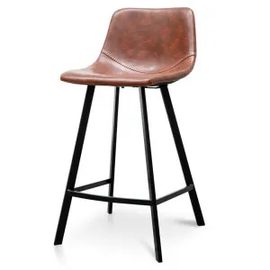 Set Of 2 - Duke 65cm Bar Stool - Cinnamon Brown PU Leather by Interior Secrets - AfterPay Available by Interior Secrets, a Bar Stools for sale on Style Sourcebook