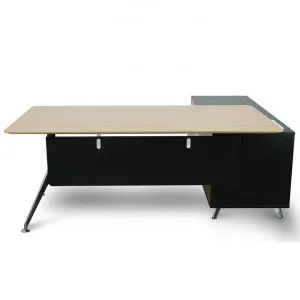 Excel 1.95m Left Return Black Executive Desk - Natural Top and Drawers by Interior Secrets - AfterPay Available by Interior Secrets, a Desks for sale on Style Sourcebook