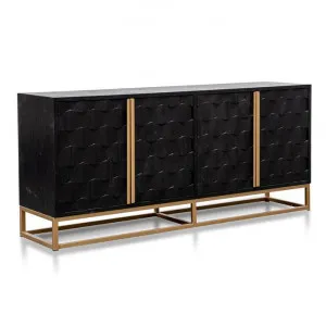 Mildred 1.78m Sideboard - Black ELM Wood with Gold Handle by Interior Secrets - AfterPay Available by Interior Secrets, a Sideboards, Buffets & Trolleys for sale on Style Sourcebook