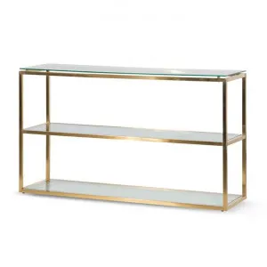 Maureen 1.4m Glass Console Table - Brushed Gold Base by Interior Secrets - AfterPay Available by Interior Secrets, a Console Table for sale on Style Sourcebook