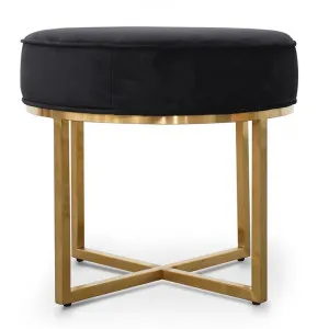 Camila Velvet Fabric & Metal Round Ottoman Stool, 50cm, Black by Conception Living, a Ottomans for sale on Style Sourcebook