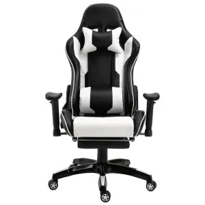 Cybertan PU Leather Gaming Chair with Telescopic Footrest, Black / White by Emporium Oggetti, a Chairs for sale on Style Sourcebook