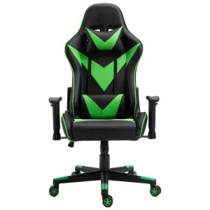 Thunderbolt PU Leather Gaming Chair, Black / Green by Emporium Oggetti, a Chairs for sale on Style Sourcebook