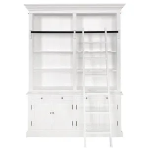 Ampuis 2-Bay Birch Timber Library Bookcase with Ladder, White by Manoir Chene, a Bookshelves for sale on Style Sourcebook