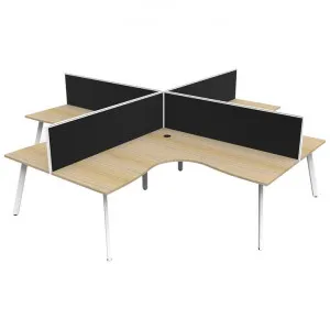 Eternity 4 Person Office Desk Pod with Screen, 360/360cm, Oak / White by Rapidline, a Desks for sale on Style Sourcebook