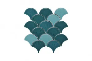 Blackwater Fan Teal Blend Gloss Crackle Glaze Mosaic Tile by Tile Republic, a Mosaic Tiles for sale on Style Sourcebook
