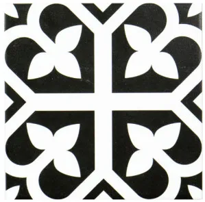 Barcelona Bloom Black Matt Tile by Tile Republic, a Patterned Tiles for sale on Style Sourcebook