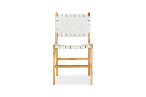 Cuba Woven Coastal Dining Chair, Full-Grain Leather In White & Natural Legs, by Lounge Lovers by Lounge Lovers, a Dining Chairs for sale on Style Sourcebook