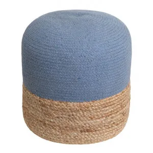 Henri Cotton & Jute Round Ottoman Stool, Steel Blue / Natural by j.elliot HOME, a Ottomans for sale on Style Sourcebook