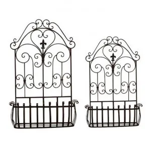 Georgian 2 Piece Rustic Iron Garden Wall Planter Rack Set by French Country Collection, a Plant Holders for sale on Style Sourcebook