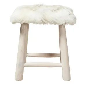 Malawi Goat Hide & Teak Table Stool, Ivory by Casa Sano, a Bar Stools for sale on Style Sourcebook