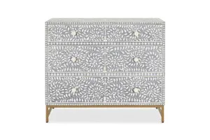Cleo Bone Inlay Classic Chest Of Drawers, Light Grey, by Lounge Lovers by Lounge Lovers, a Dressers & Chests of Drawers for sale on Style Sourcebook