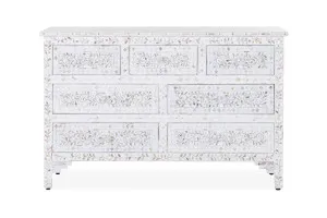 Portia Mother of Pearl Inlay Classic Chest Of Drawers, White, by Lounge Lovers by Lounge Lovers, a Dressers & Chests of Drawers for sale on Style Sourcebook