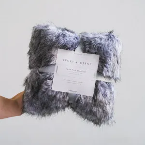 Luxury Faux Fur Throw Blanket - Charcoal Silver Wolf by Ivory & Deene, a Blankets & Throws for sale on Style Sourcebook