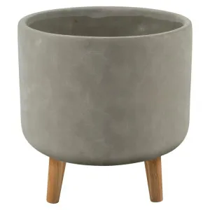 Erridge Cement & Oak Tripod Planter Pot, Large Short, Grey by Casa Sano, a Plant Holders for sale on Style Sourcebook