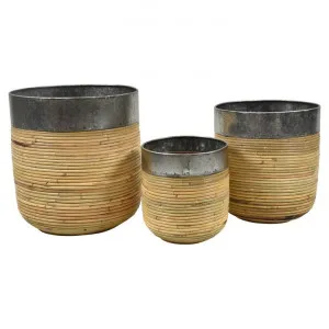 Jera 3 Piece Iron & Rattan Planter Set by Casa Uno, a Plant Holders for sale on Style Sourcebook