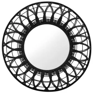 Uma Rattan Framed Round Wall Mirror, 80cm, Black by NF Living, a Mirrors for sale on Style Sourcebook
