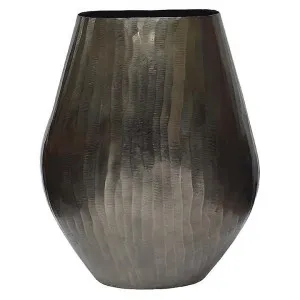 Altan Layered Chisel Metal Oval Vase, Large by Affinity Furniture, a Vases & Jars for sale on Style Sourcebook