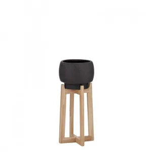 Shiloh Planter with Wooden Stand Black 440mm by Shiloh, a Baskets, Pots & Window Boxes for sale on Style Sourcebook