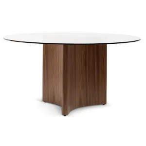 Benton 1.5m Round Grey Glass Dining Table - Walnut by Interior Secrets - AfterPay Available by Interior Secrets, a Dining Tables for sale on Style Sourcebook