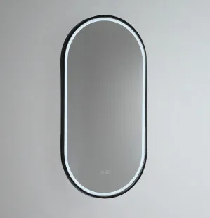 Gatsby Pill Shaped LED Mirror with Matt Black Frame - 90 x 45cm or 120 x 45cm 900mm x 450mm by Luxe Mirrors, a Illuminated Mirrors for sale on Style Sourcebook
