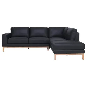 Dante 2.5 Seater Sofa + Chaise RHF in Leather Black by OzDesignFurniture, a Sofas for sale on Style Sourcebook