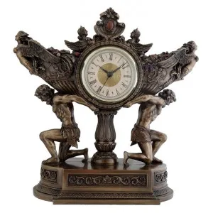 Veronese Cold Cast Bronze Coated Strong Men Carrying Vessel of Harvest Table Clock by Veronese, a Clocks for sale on Style Sourcebook
