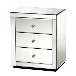 3 Drawer Mirrored Bedside Silver 40cm x 58cm by Luxe Mirrors, a Bedside Tables for sale on Style Sourcebook