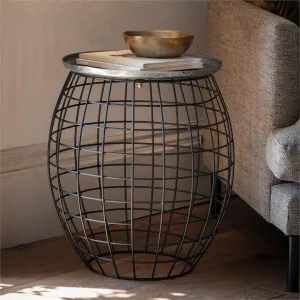 Randall Metal Round Tray Top Side Table, Antique Silver by Franklin Higgins, a Side Table for sale on Style Sourcebook