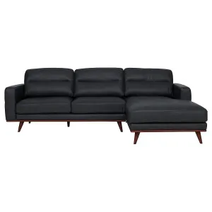 Astrid 2.5 Seater Sofa + Chaise LHF in Leather Slate / Brown Leg by OzDesignFurniture, a Sofas for sale on Style Sourcebook