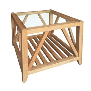 Bennett Glass Top Oak Timber Side Table, Natural Oak by Manoir Chene, a Side Table for sale on Style Sourcebook