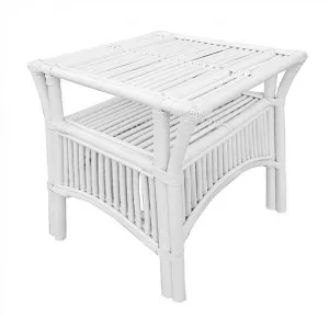 Henderson Glass Top Rattan Side Table, White by Chateau Legende, a Side Table for sale on Style Sourcebook