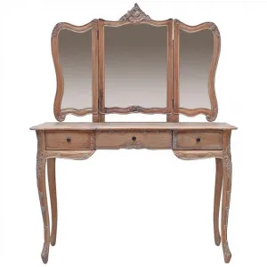 Septeme Hand Crafted Mindi Wood Timber Dressing Table with Mirror, Weathered Oak by Millesime, a Dressers & Chests of Drawers for sale on Style Sourcebook