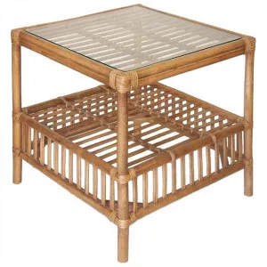 Royston Glass Top Rattan Side Table, Tabacco by Chateau Legende, a Side Table for sale on Style Sourcebook