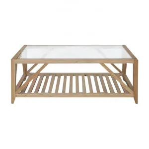 Bennett Glass Top Oak Timber Coffee Table, 120cm, Natural Oak by Manoir Chene, a Coffee Table for sale on Style Sourcebook