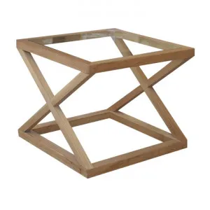 Valencia Glass Top Oak Timber Side Table, Natural Oak by Manoir Chene, a Side Table for sale on Style Sourcebook