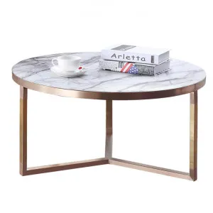 Lagina Marble Top Metal Round Coffee Table, 80cm by Charming Furniture, a Coffee Table for sale on Style Sourcebook