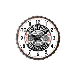 Retro Tin Bottole Cap Wall Clock, 33cm, New York Motorcycle by Mr Gecko, a Clocks for sale on Style Sourcebook