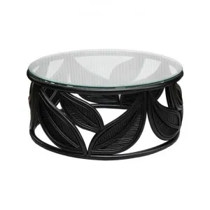 Seville Glass Topped Rattan Round Coffee Table, 81cm, Black by Florabelle, a Coffee Table for sale on Style Sourcebook