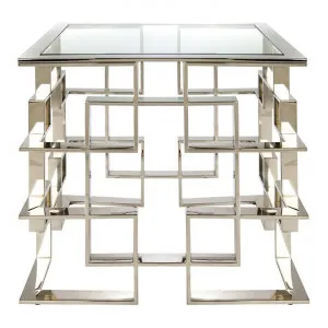 Masa Glass Topped Stainless Steel Side Table by Huntington Lane, a Side Table for sale on Style Sourcebook