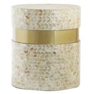 Cancun Seashell Inlay Round Accent Stool / Side Table by Philbee Interiors, a Side Table for sale on Style Sourcebook