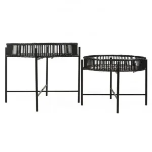 Azalea 2 Piece Bamboo Rattan & Iron Round Coffee Table Set, Black by Casa Uno, a Coffee Table for sale on Style Sourcebook