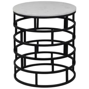 Ivy Marble Topped Iron Round Side Table, Black by COJO Home, a Side Table for sale on Style Sourcebook