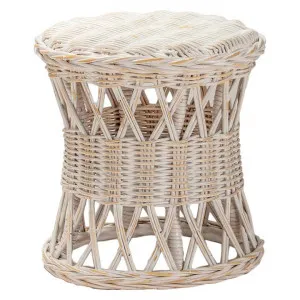 Nassau Rattan Round Side Table, White Wash by Room and Co., a Side Table for sale on Style Sourcebook