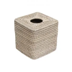 Coco Rattan Square Tissue Box, White Wash by French Country Collection, a Decorative Boxes for sale on Style Sourcebook
