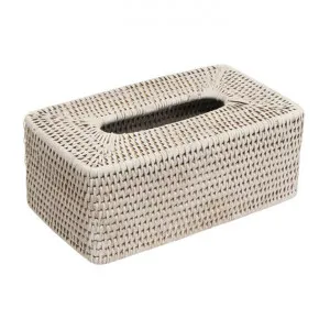 Coco Rattan Rectangular Tissue Box, White Wash by French Country Collection, a Decorative Boxes for sale on Style Sourcebook
