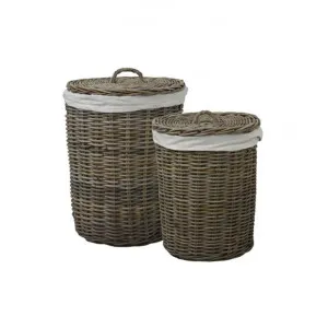 Roussy 2 Piece Rattan Round Laundry Hamper Set by French Country Collection, a Laundry Bags & Baskets for sale on Style Sourcebook