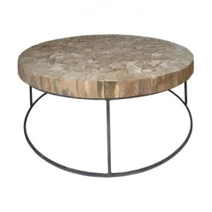 Finland Reclaimed Teak Timber & Metal Round Coffee Table, 80cm by Room and Co., a Coffee Table for sale on Style Sourcebook